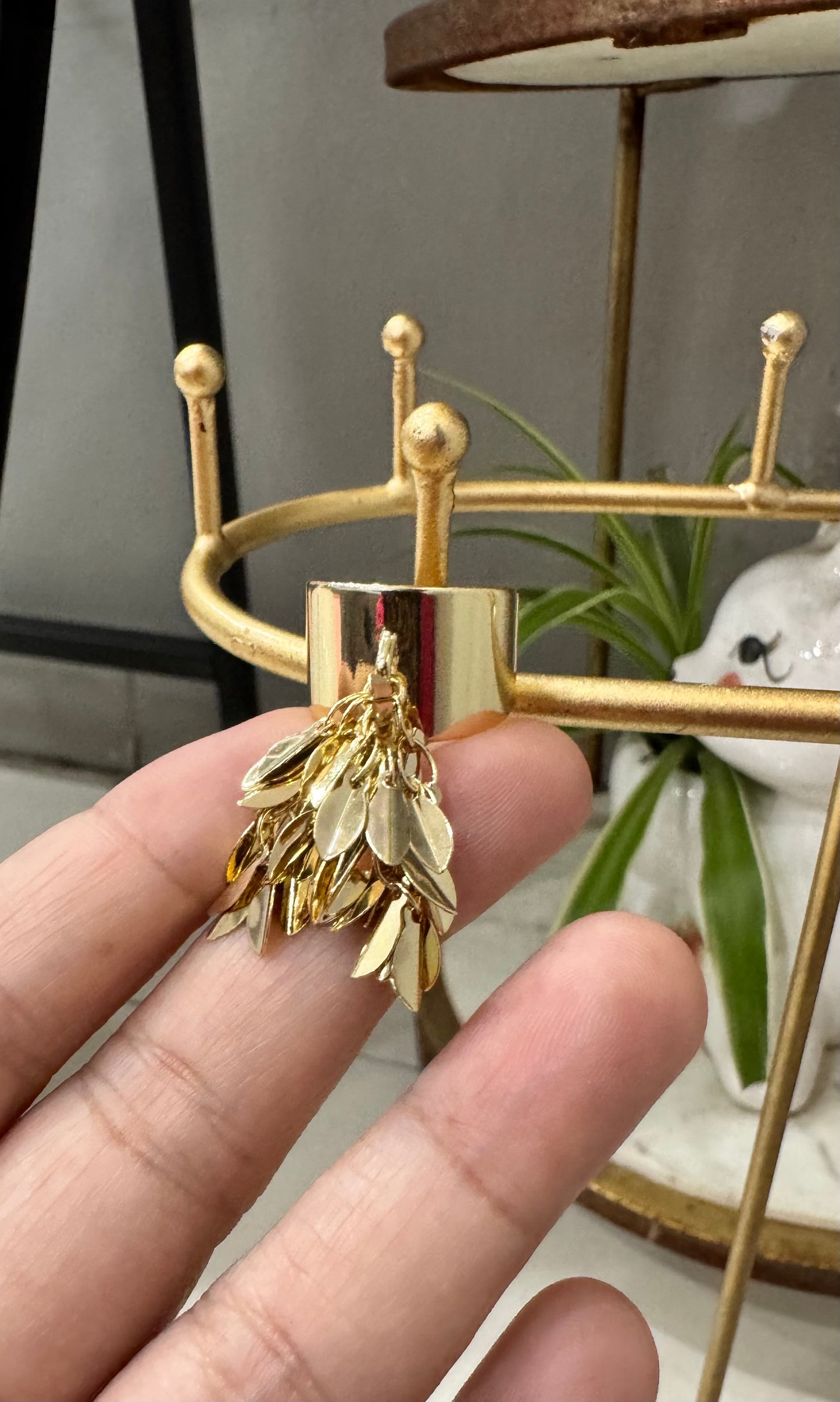 Statement Gold Drop Down Hanging Leaf Ring