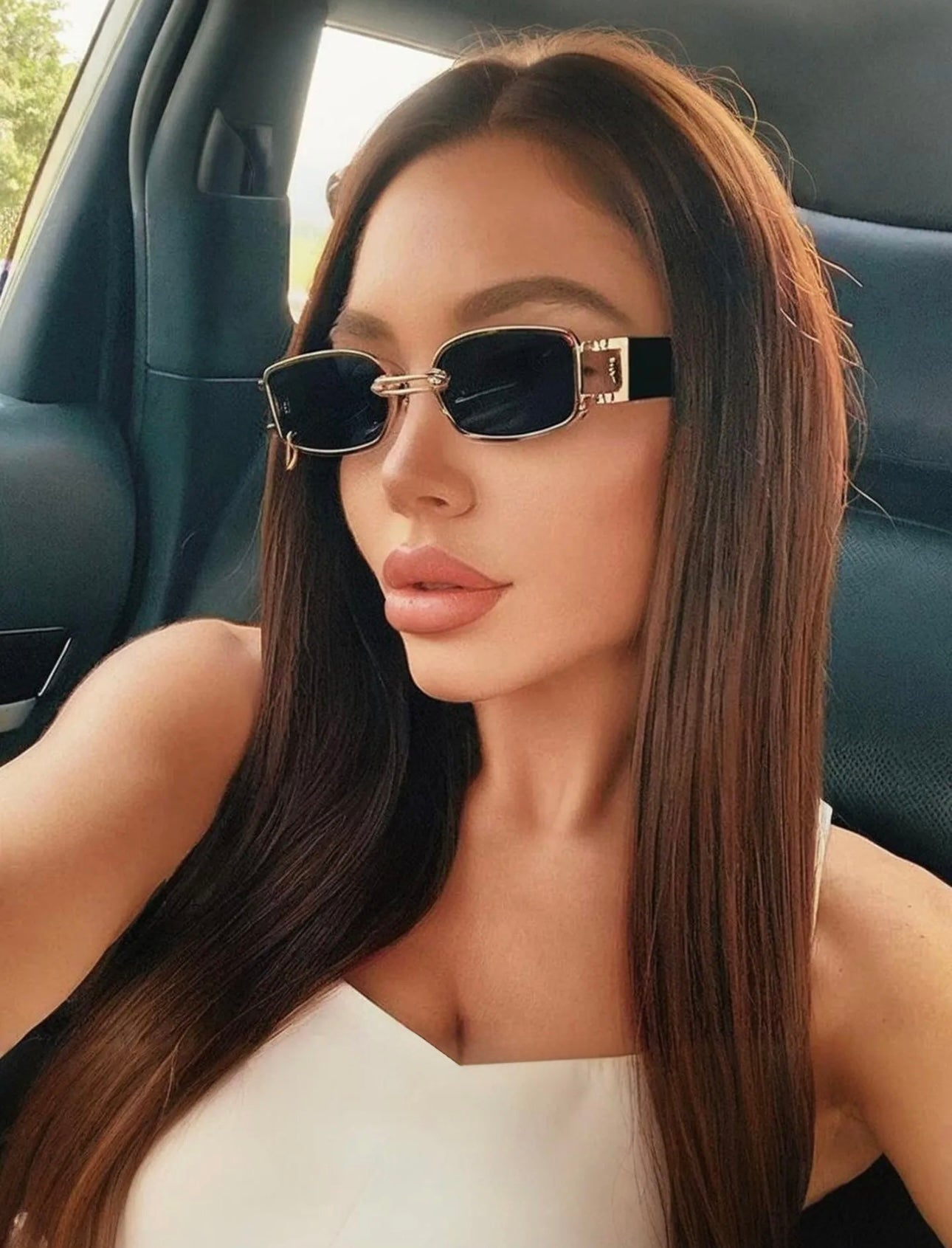Luxury Vintage Rectangular Sunglasses Black & Gold with Metal Rim