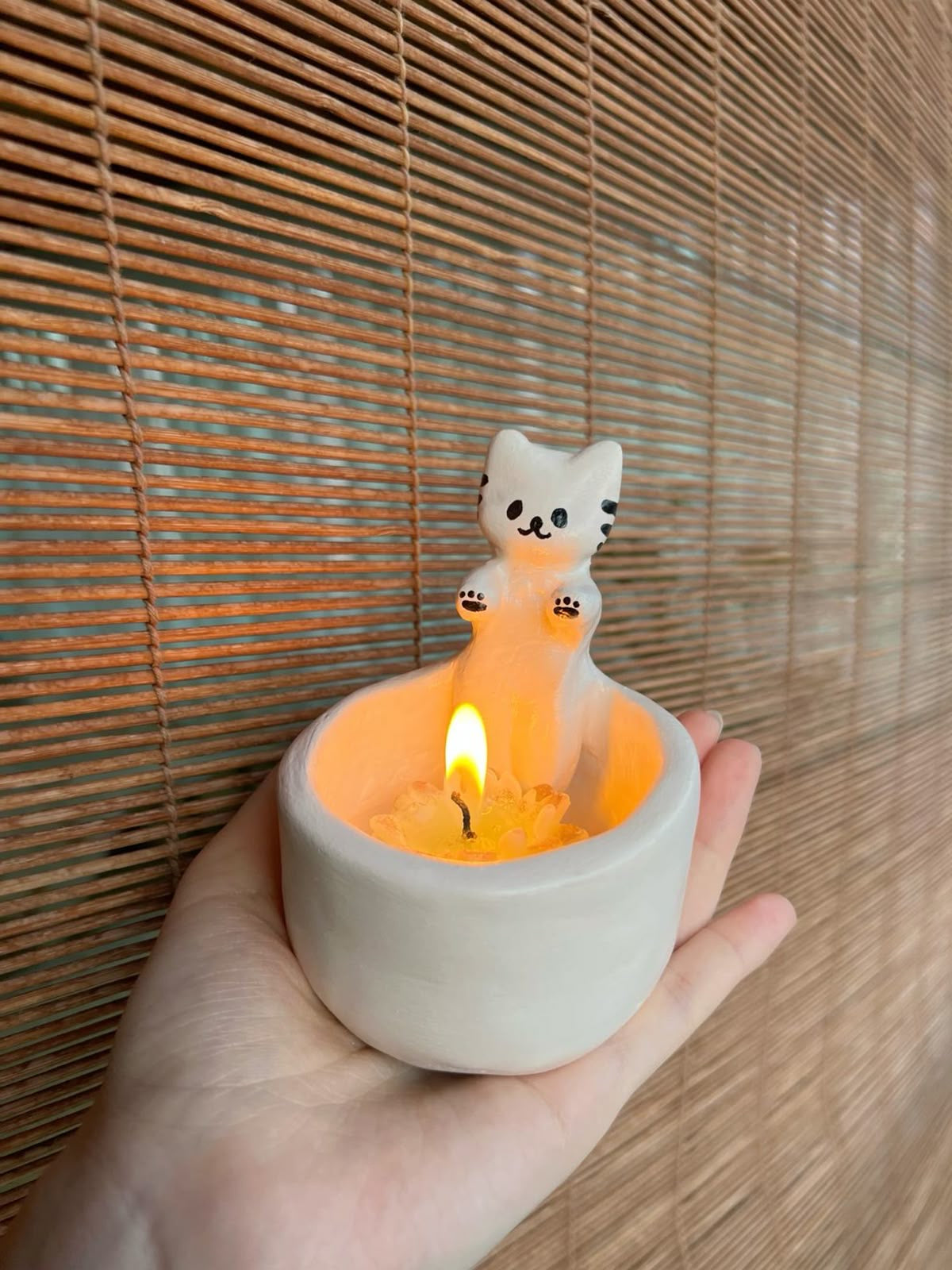 Cute Kitten Cat Candle Holder Warming Paws