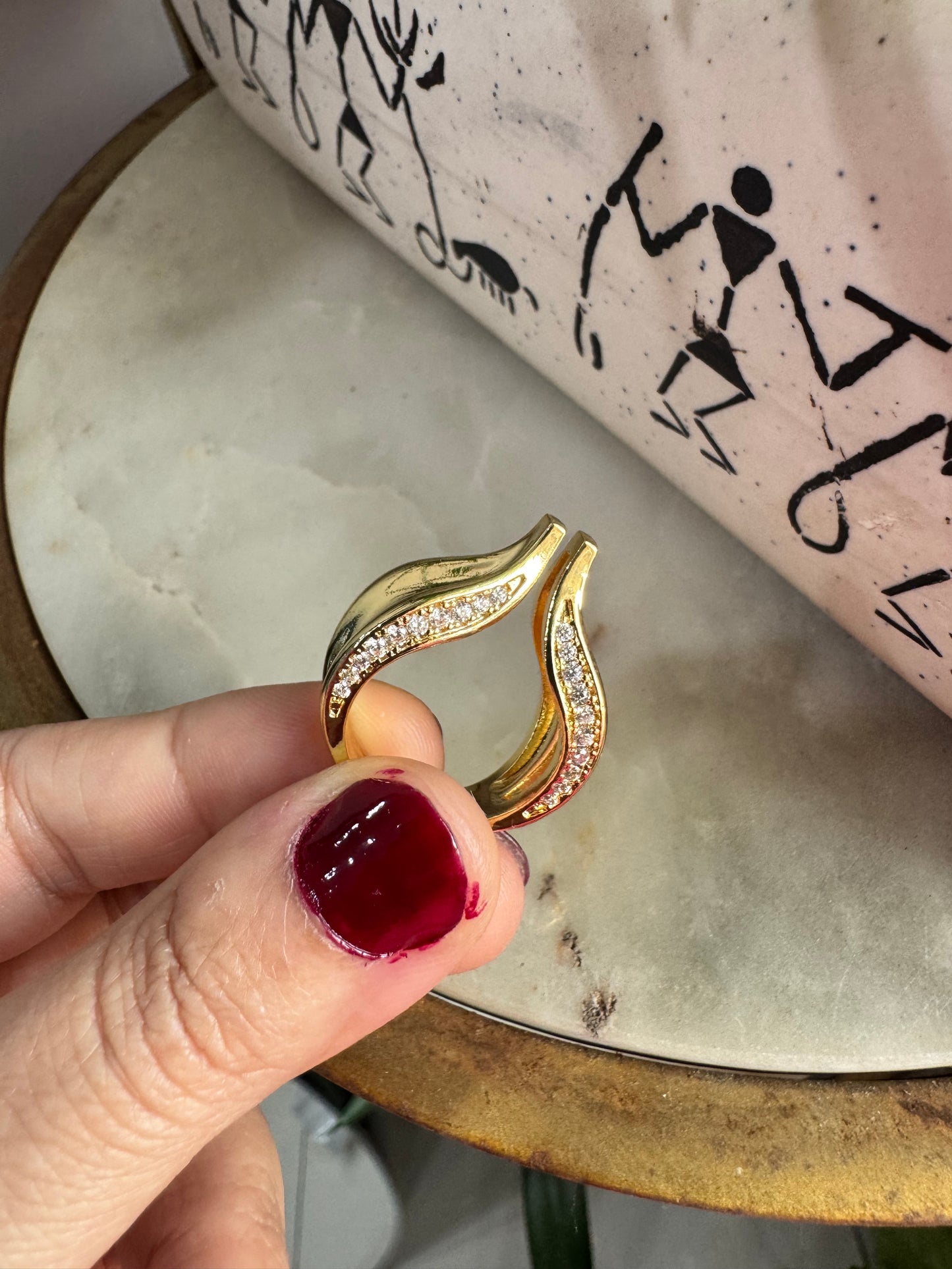 Elegant Gold Plated Rhinestones Studded Statement Ring