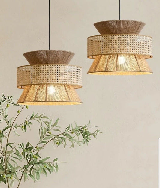 Vintage Wabi Sabi Handmade Rattan Hemp Chandelier Pendant Light