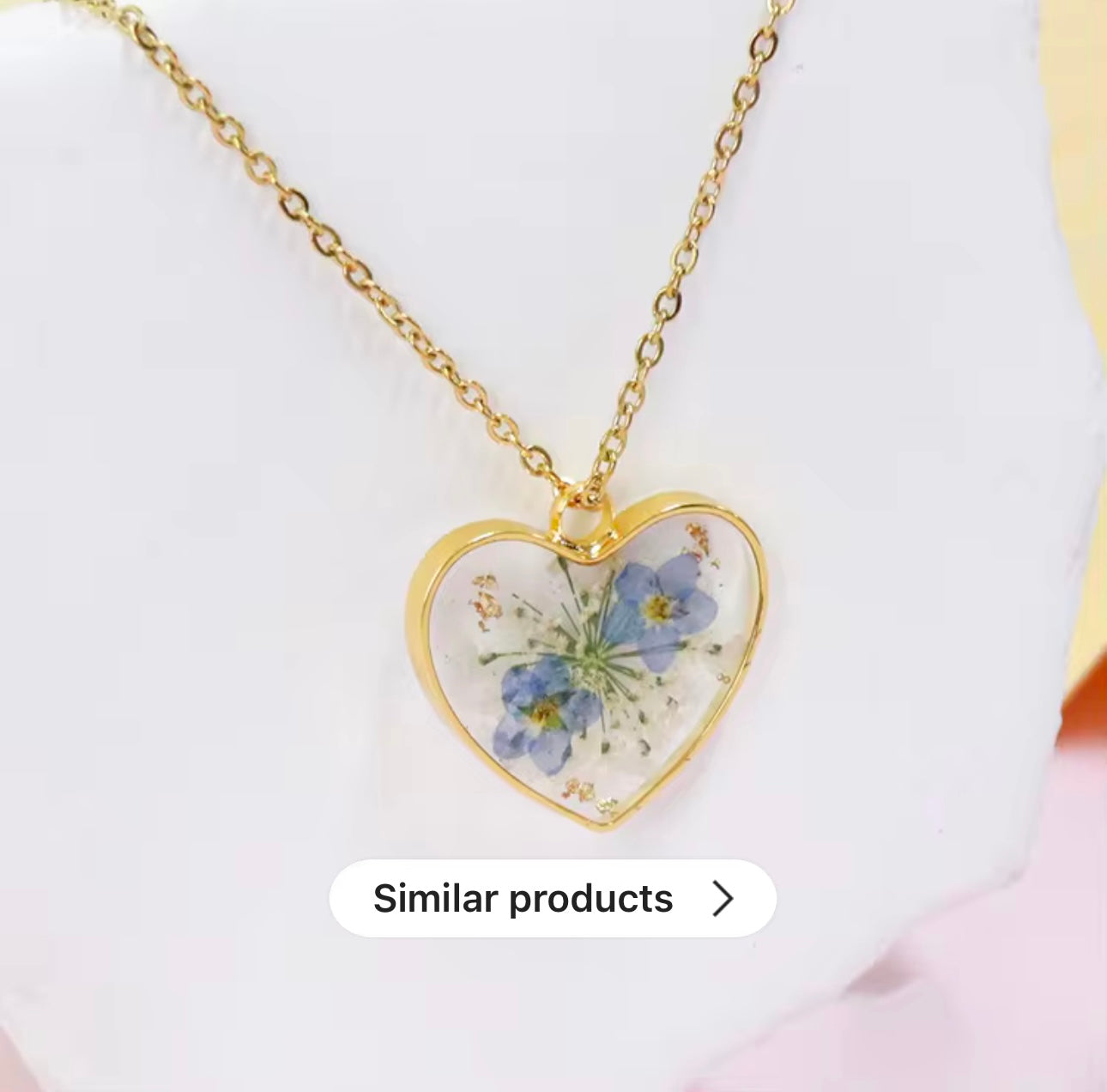 Heart Pendant with Real Forget-Me-Not Pressed Flowers