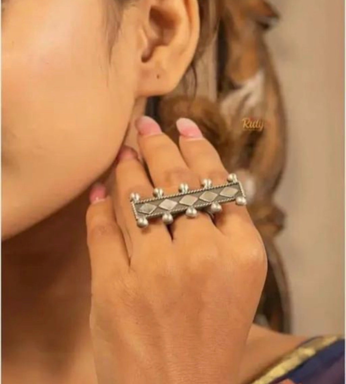 Handcrafted Oxidised Statement Ring | Adjustable Vintage Silver Bohemian Finger Ring for Women