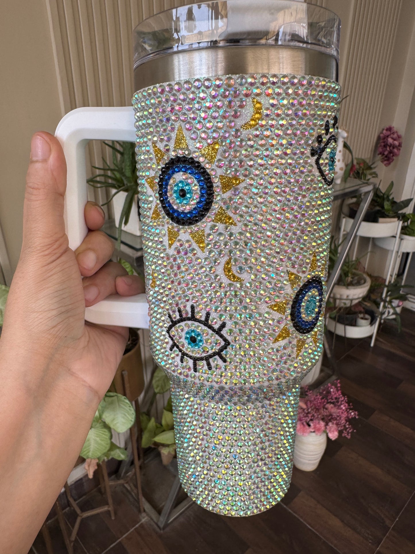 Aesthetic “Evil Eye” Detail Rhinestones Studded Tumbler