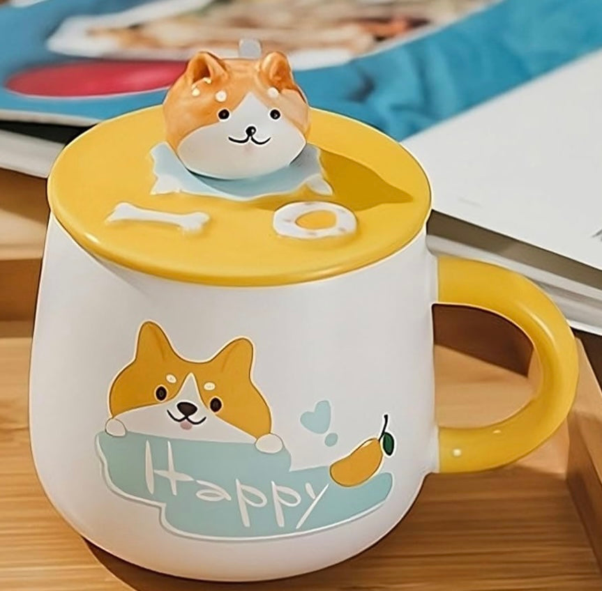 Cute Kitty Mug with Lid & Stirrer