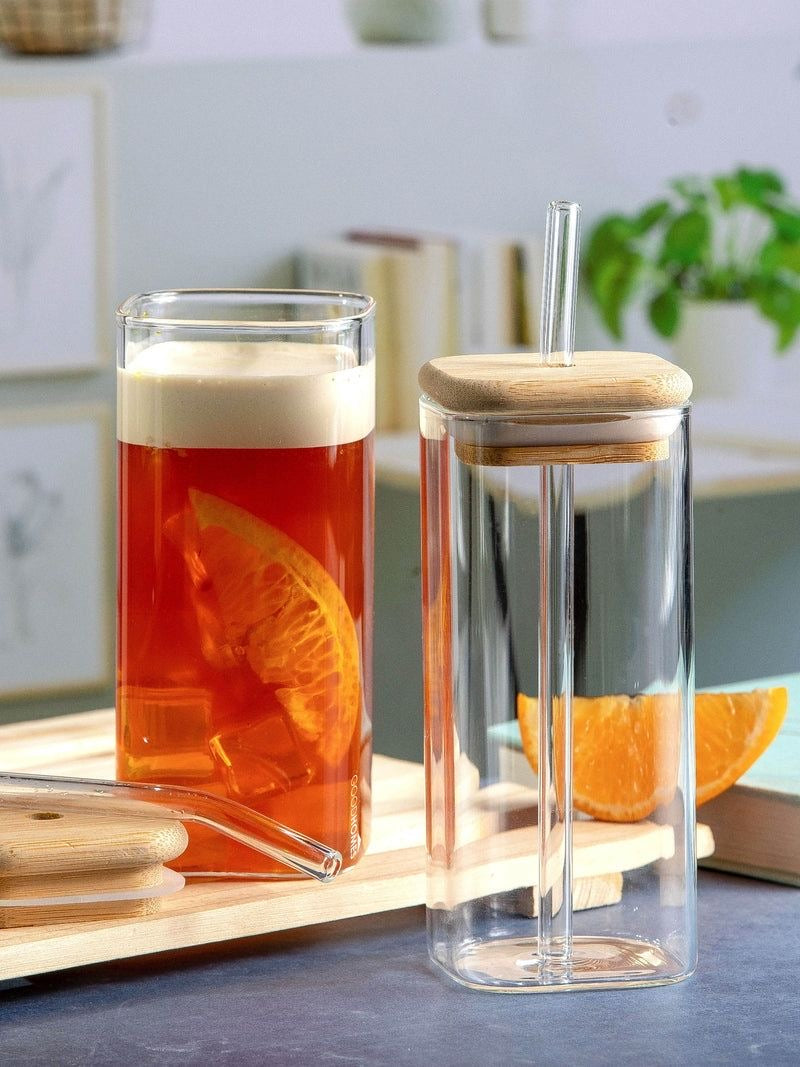 Glass Tumbler with Bamboo Lid & Straw