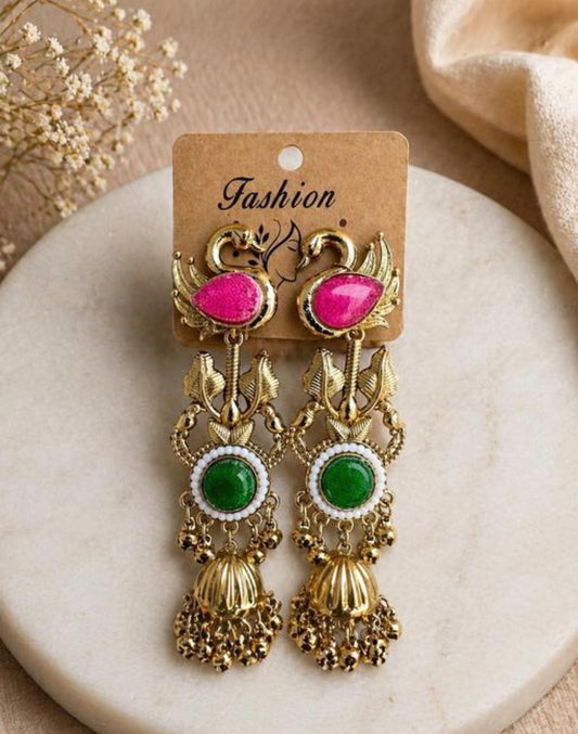 Long Kashmiri Ghungroo Statement Earrings