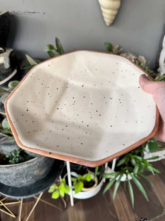 Exclusive Handcrafted Stoneware Ceramic Octagonal Serving Plates - Set of 2