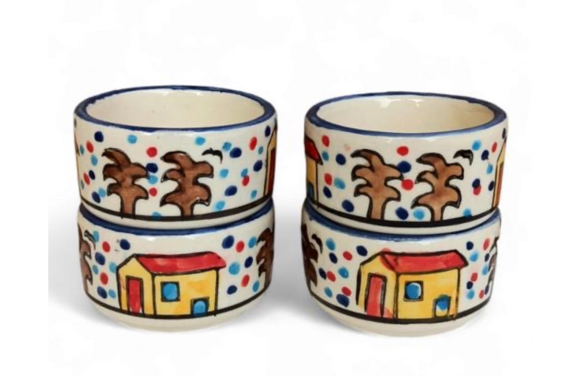 Huts Handpainted Small Dip/Chutney Bowls - Set of 4