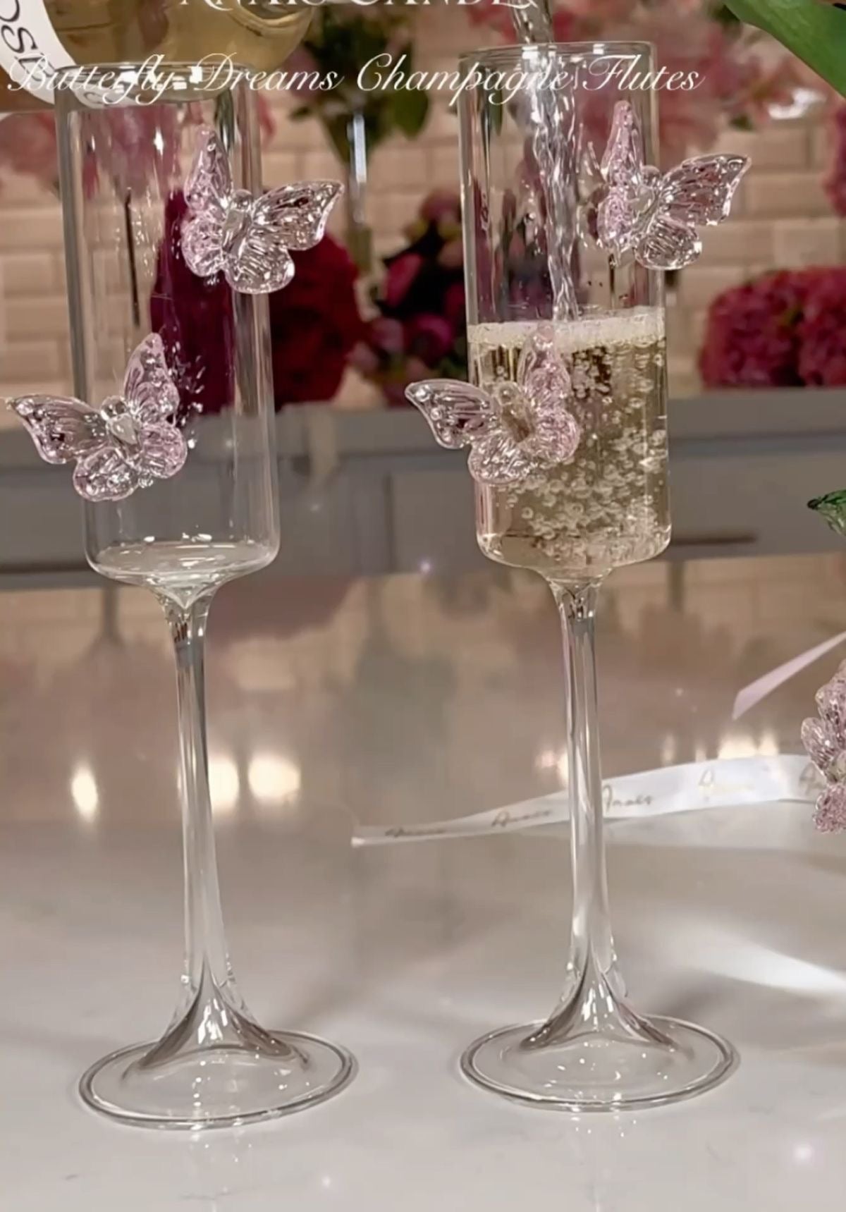 Exquisite 3D Pink Butterfly Champagne Glass (Contains 2 Glasses)