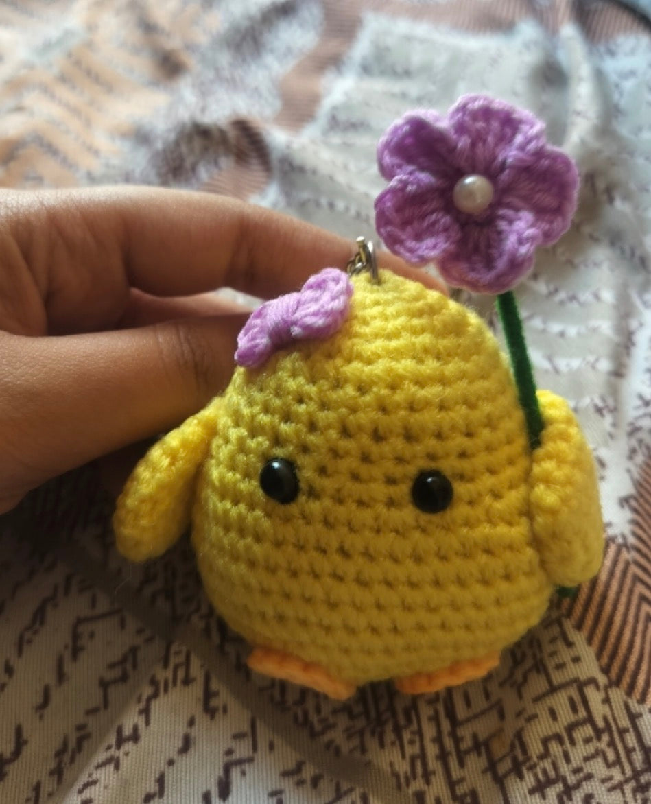 Adorable Yellow Duck Crochet Keychain