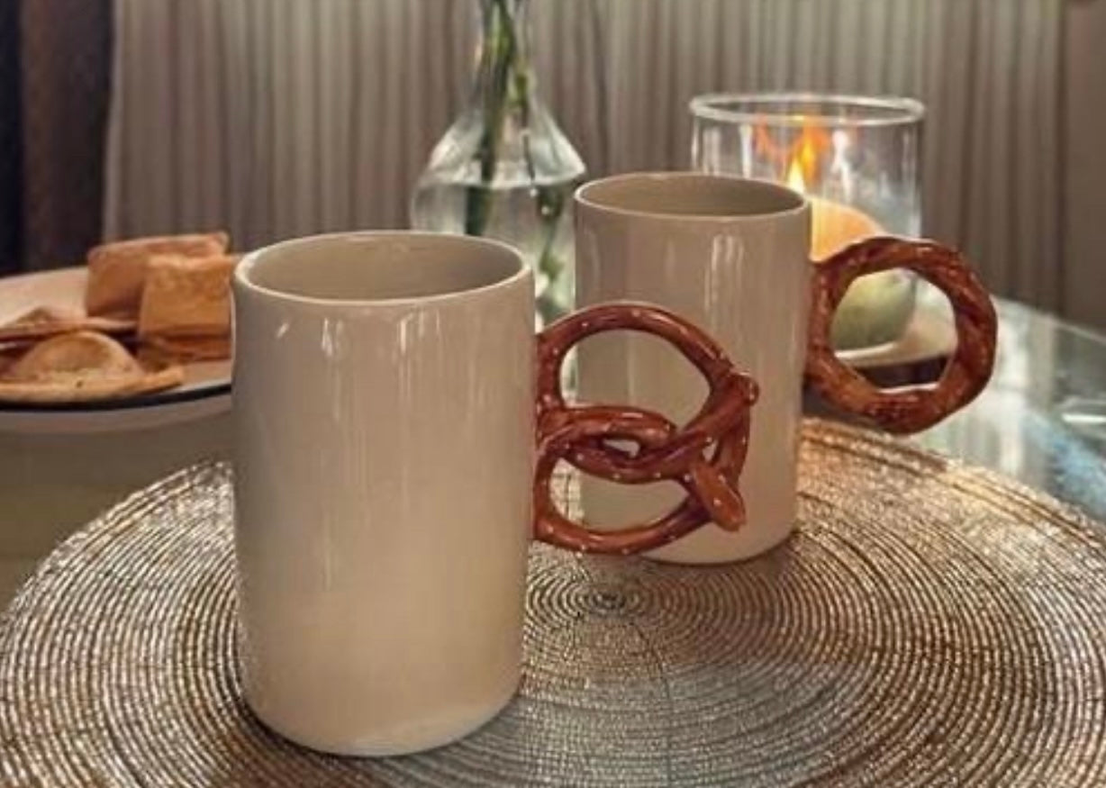 Pinterest Inspired Coffee Mugs with Pretzel & Bagel Shape Handles - Set of 2