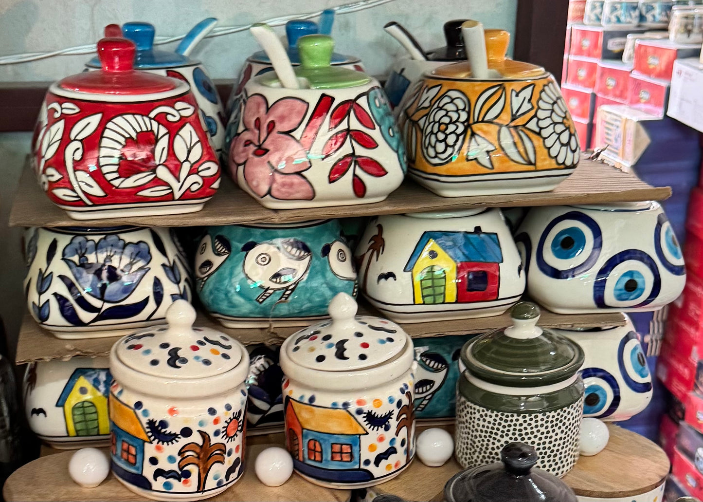 Pinteresty Handpainted Colorful Pickle Jar with Lid & Spoon