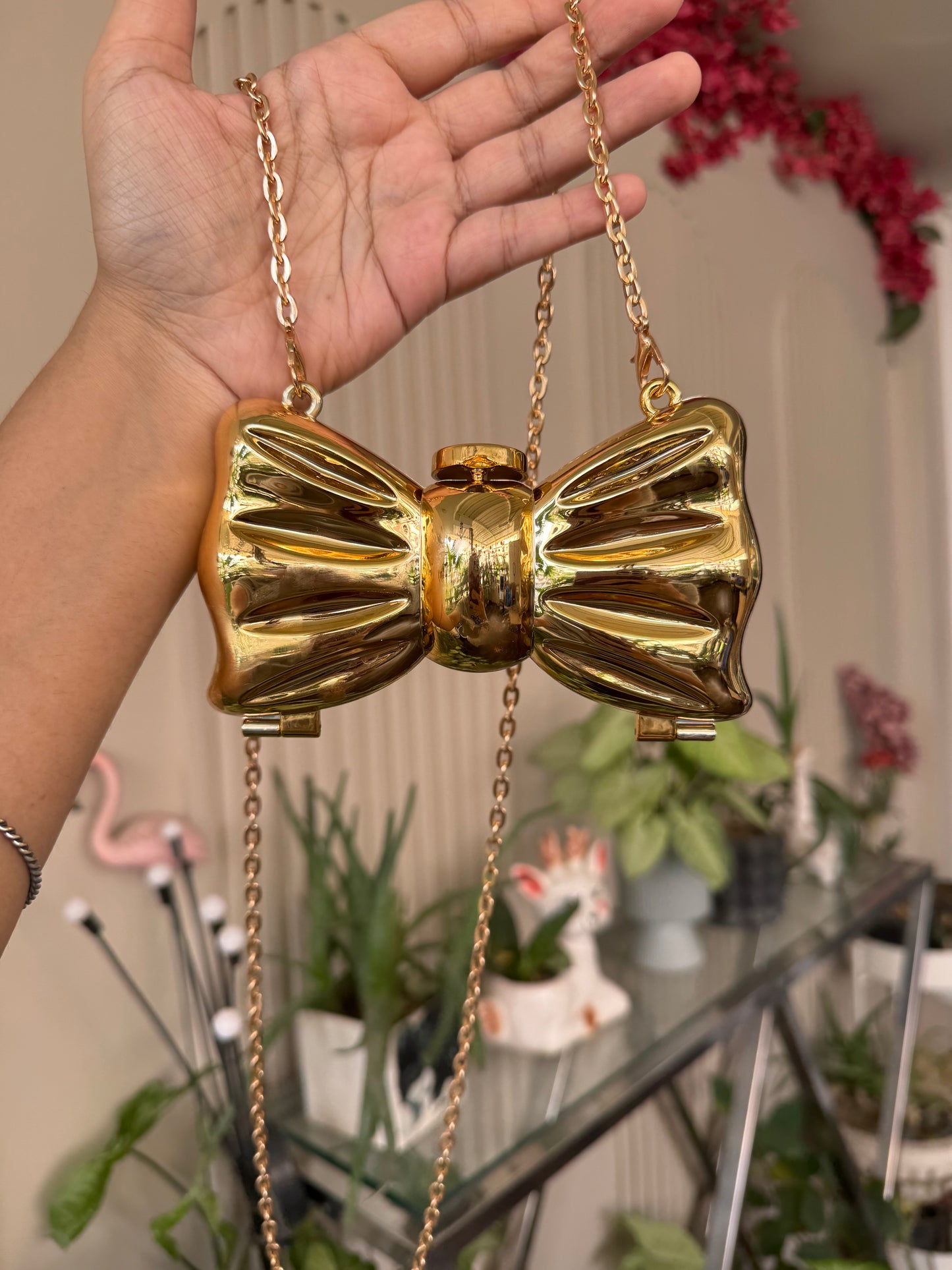 Mini Metal Bow Crossbody Bag, Mini Gold Bow Sling Bag