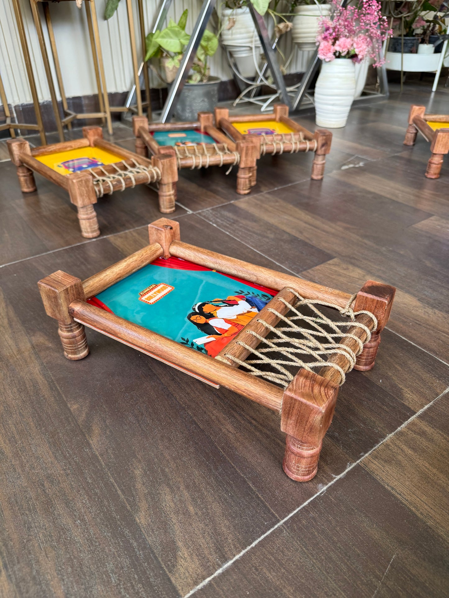 Aesthetic “DDLJ” Print Wooden Khatiya Tray/ Khaat Tray / Khaat Platter / Khatiya Platter / Cot Tray