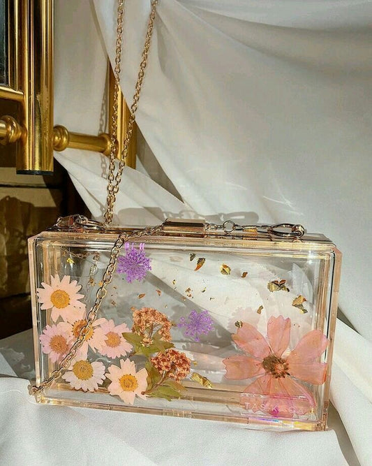 Transparent Clutch/Sling Bag with Real Pressed Flowers