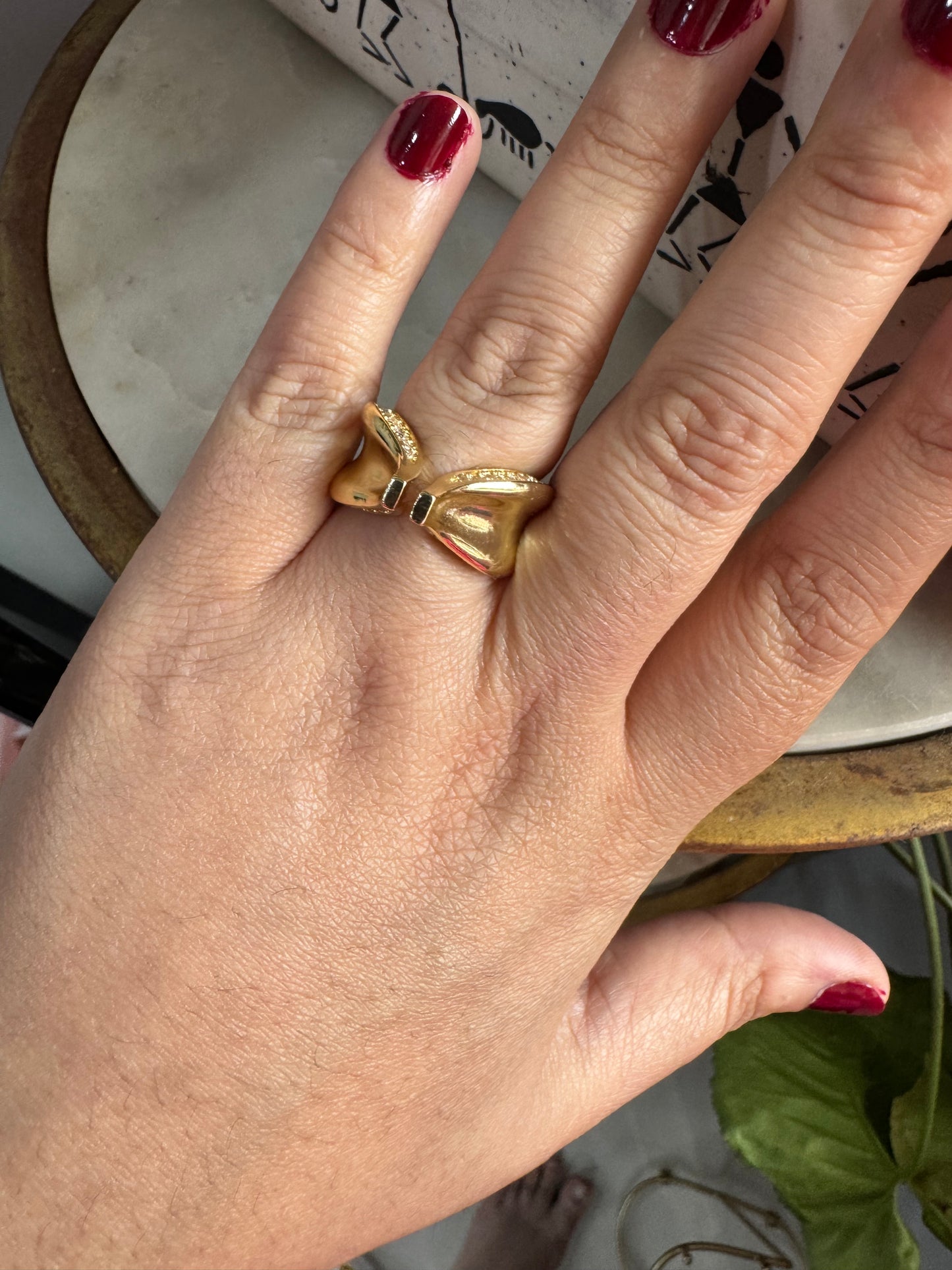 Elegant Gold Plated Rhinestones Studded Statement Ring