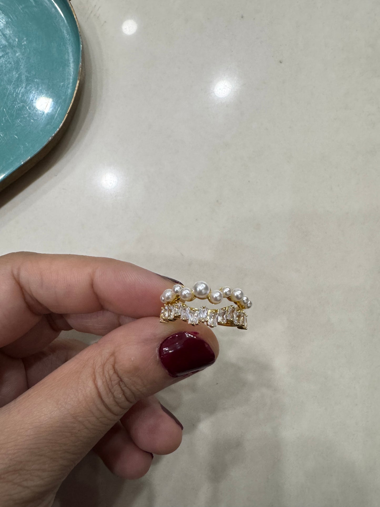 Elegant Gold Double Layered Pearl Minimalist Ring