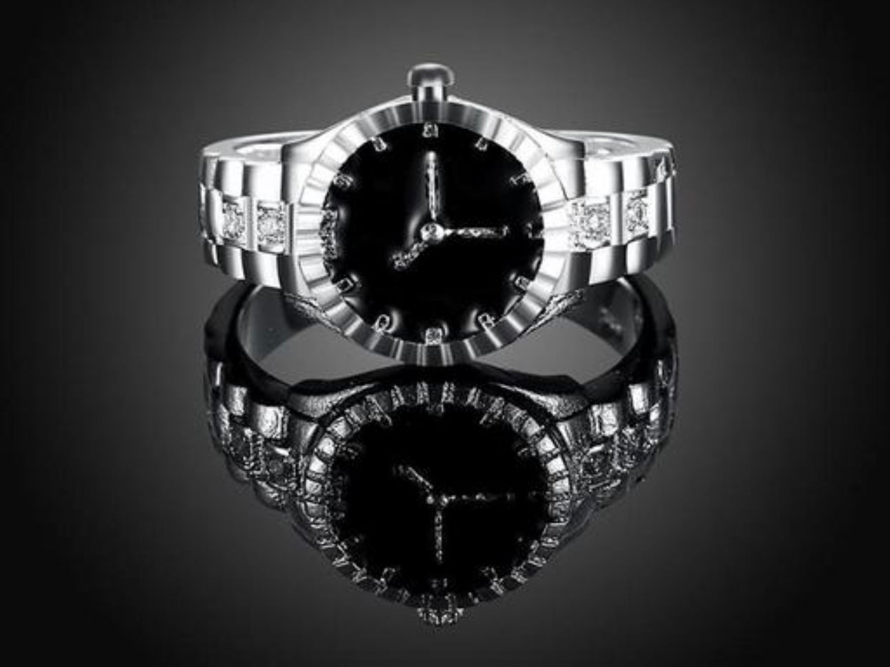 Unique Vintage Silver Plated Zircon Studded Watch Ring