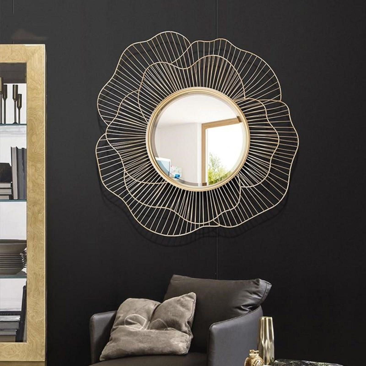 Gold Metal Flower Wall Art Mirror