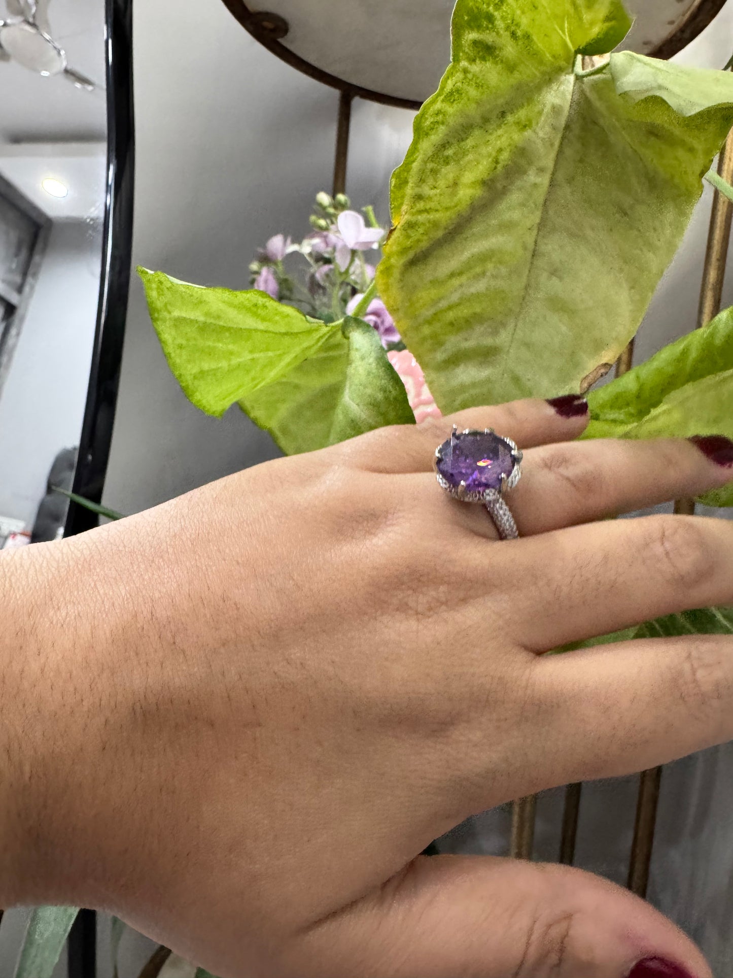Luxury Amethyst Cut Silver Plated Faceted Ring