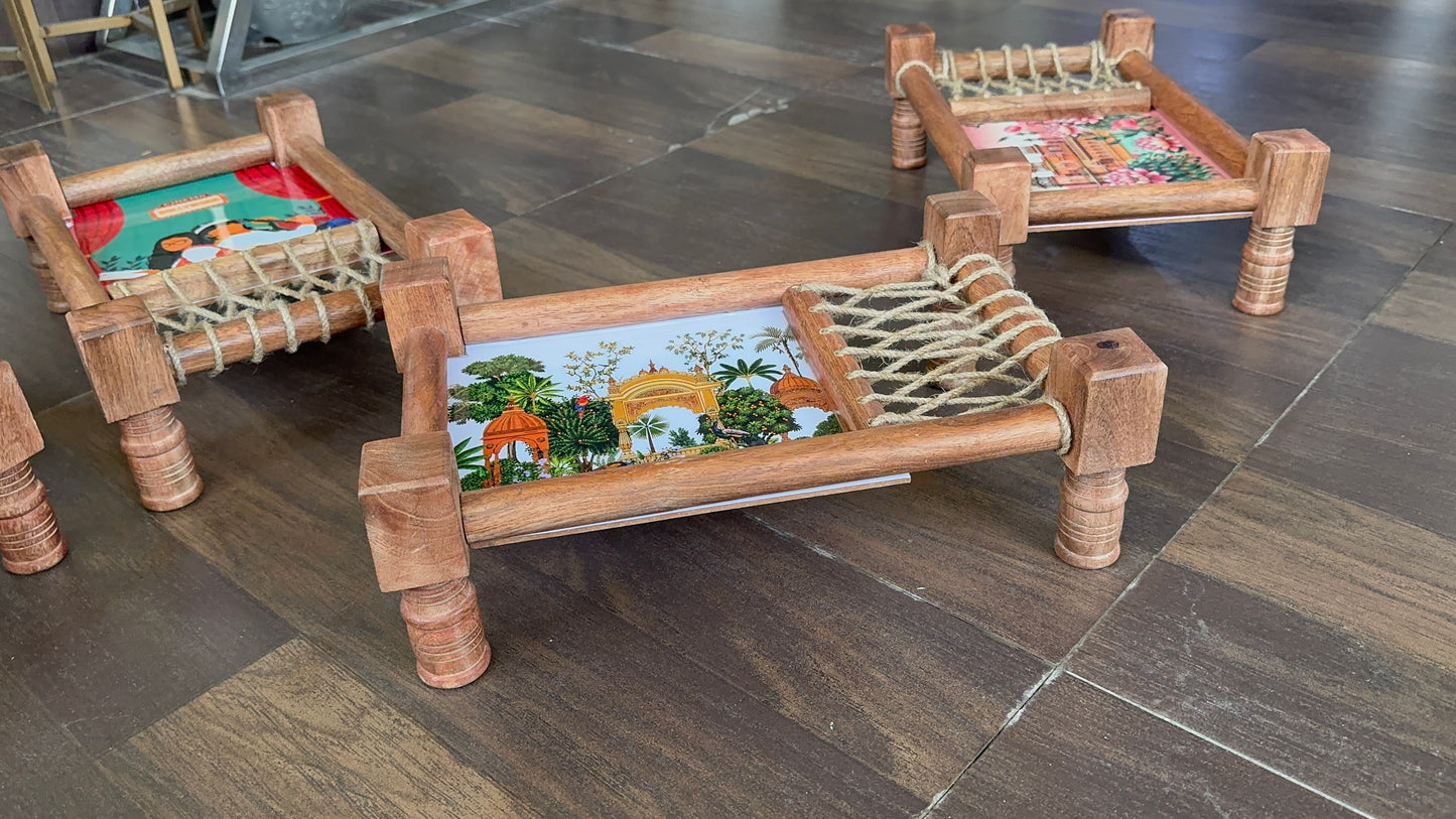 Heritage Print Wooden Khatiya Tray/ Khaat Tray / Khaat Platter / Khatiya Platter / Cot Tray