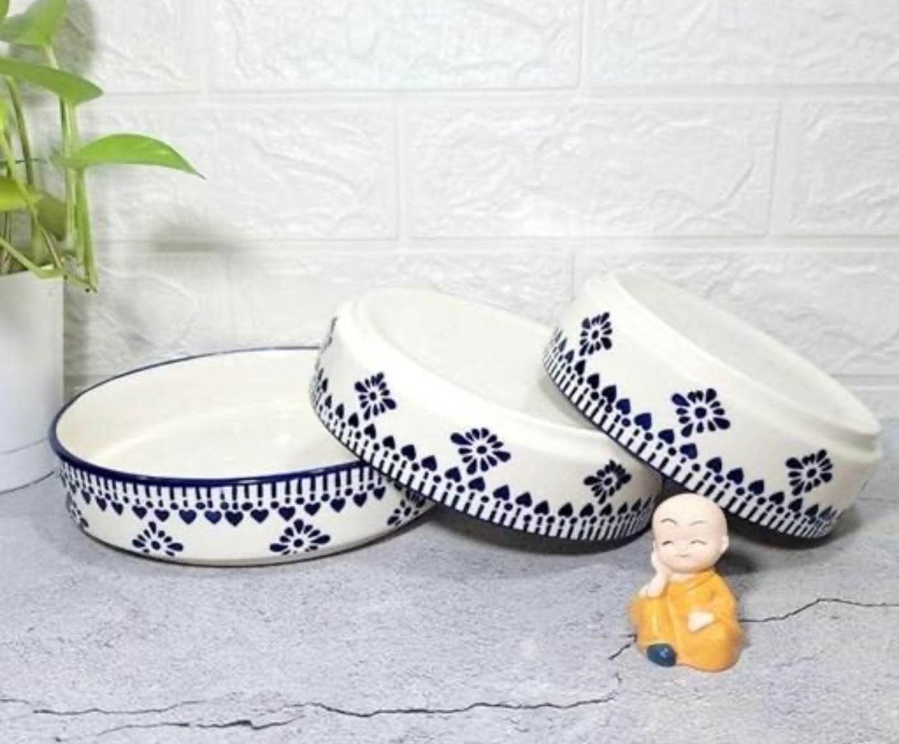 Elegant Motif Print Ceramic Stoneware Premium Bowls - Set of 3