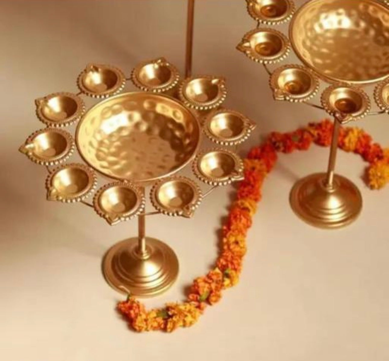 Decorative Metal Candle Tea Light/Diya Holder (Gold) - Set of 3