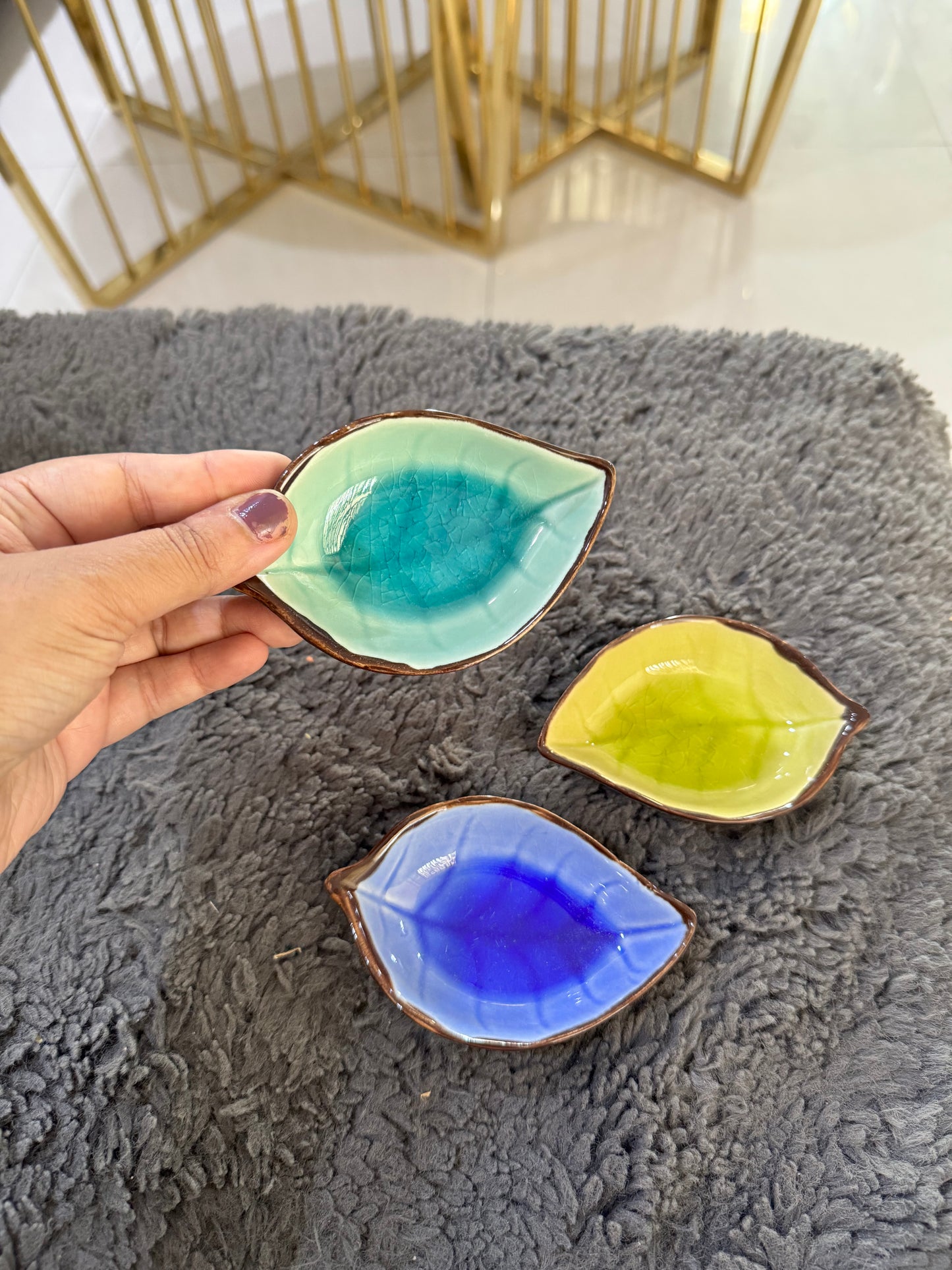 Ceramic Leaf Shaped Small Dip/Chutney Bowls - Set of 3