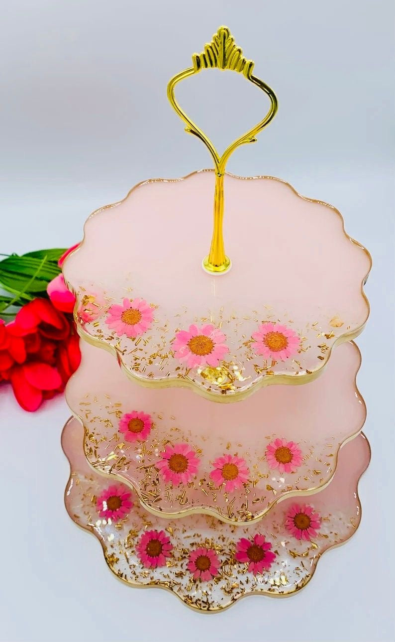 3-Tier Dessert Stand with Real Flowers