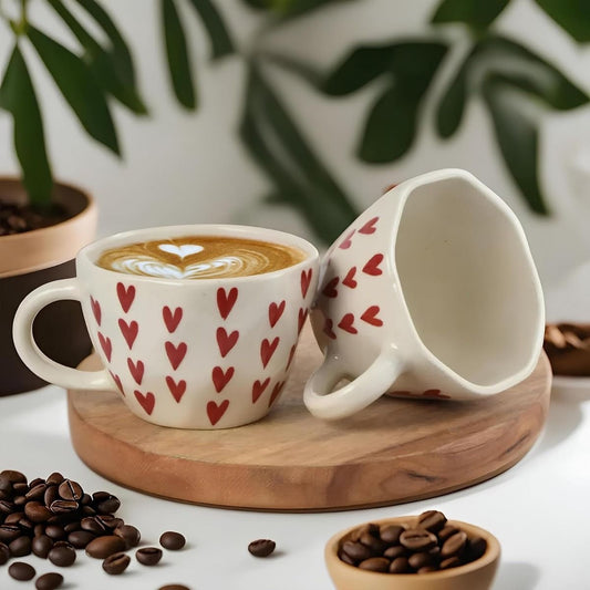 Cute Heart Print Mug & Saucer Set