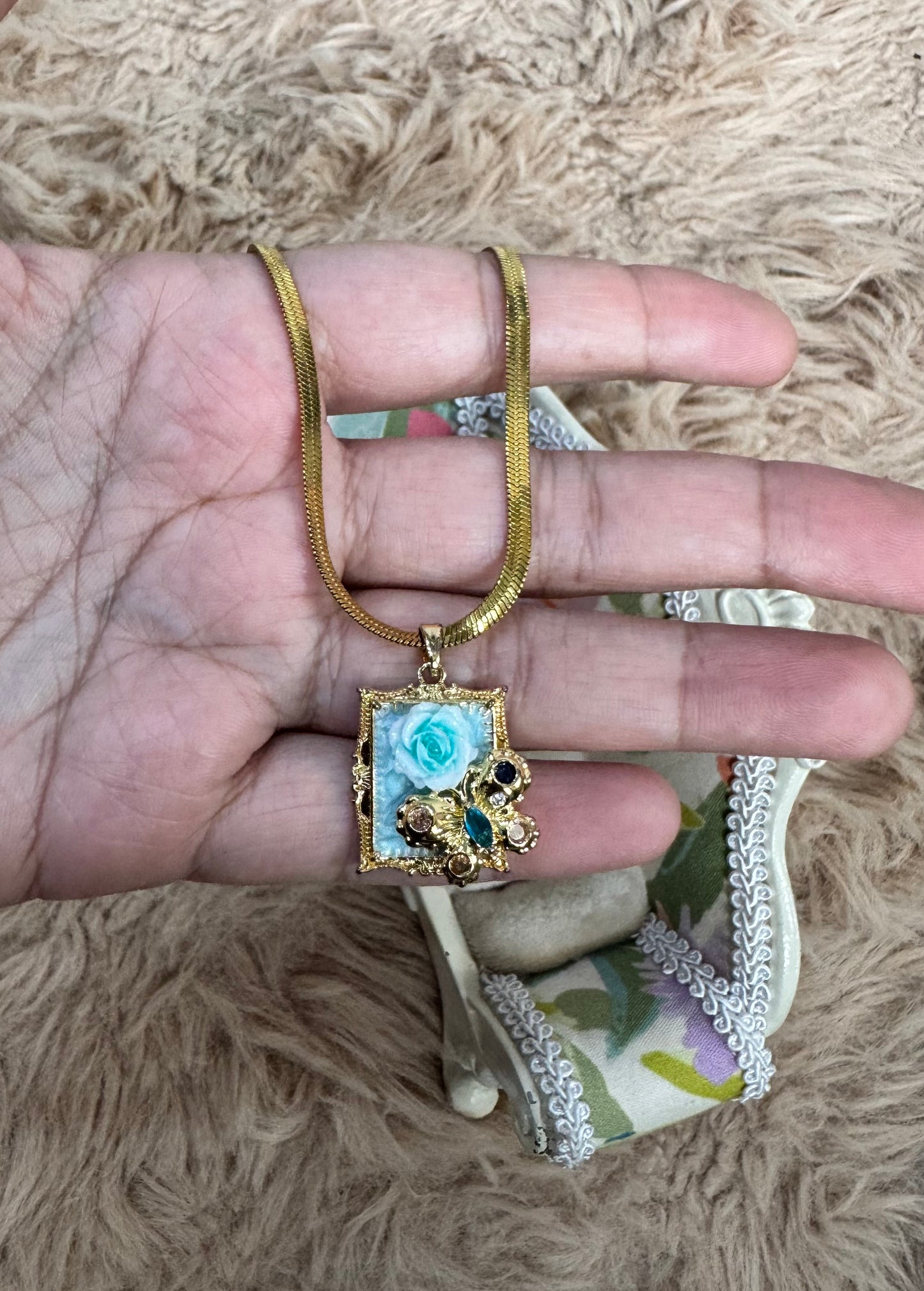 Classic Gold Plated Enamel Pendant (Random Design)
