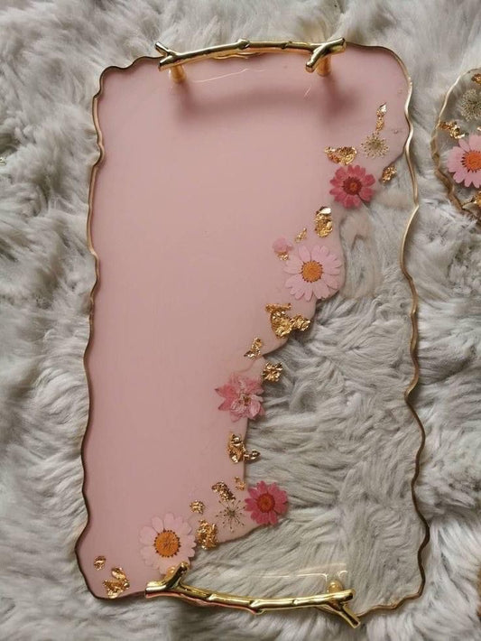 Half Pink Tray with Flower Detailing