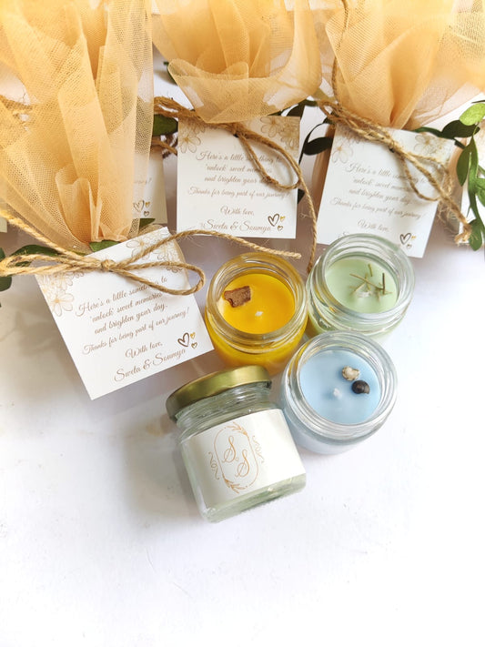 Votive Jar Candles for Return Gifts/Favours with Packaging & Personalised Tags