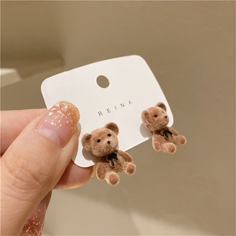 Cute Mini Bear & Bunny Plush Earrings - 2 Pairs