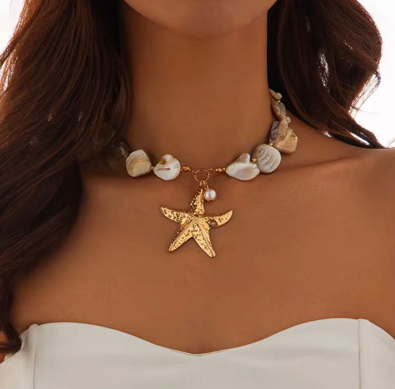 Bohemian Ocean Elements Starfish & Shells Design Necklace and Bracelet Combo