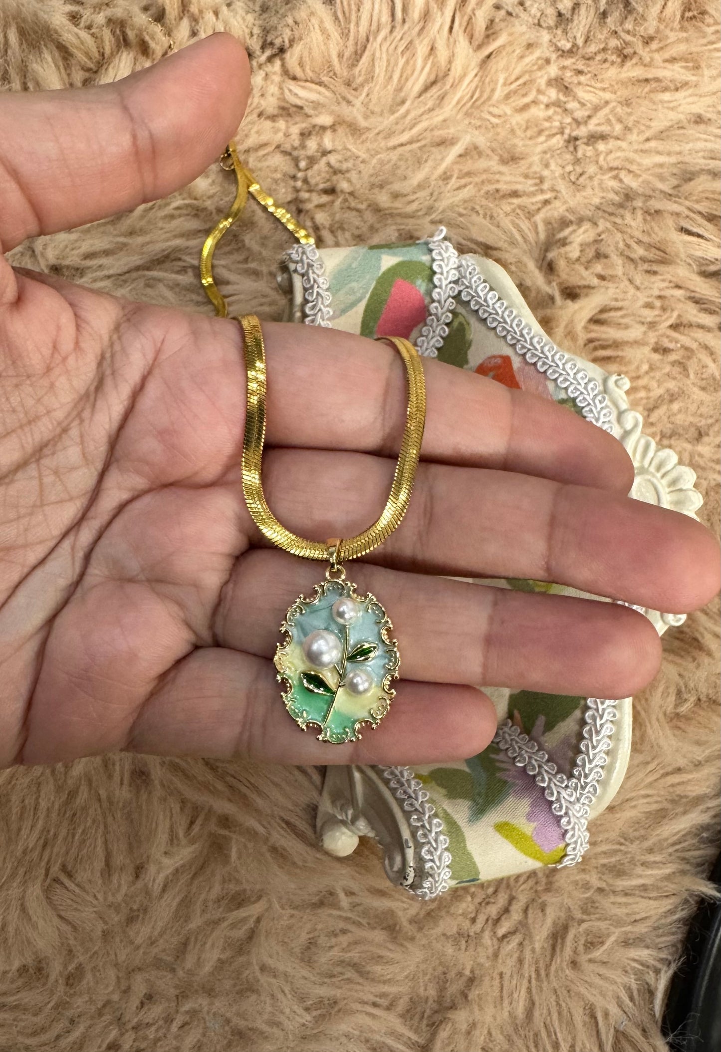 Classic Gold Plated Enamel Pendant (Random Design)