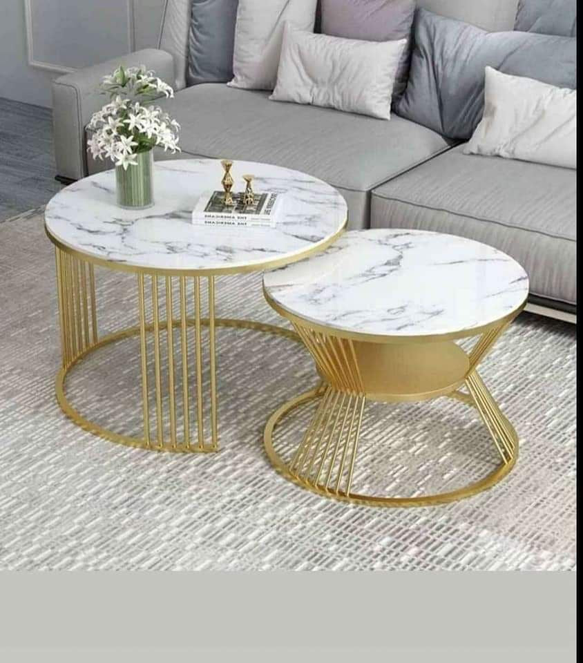 Modern Nesting Coffee Tables with White Faux Marble Top & Metal base