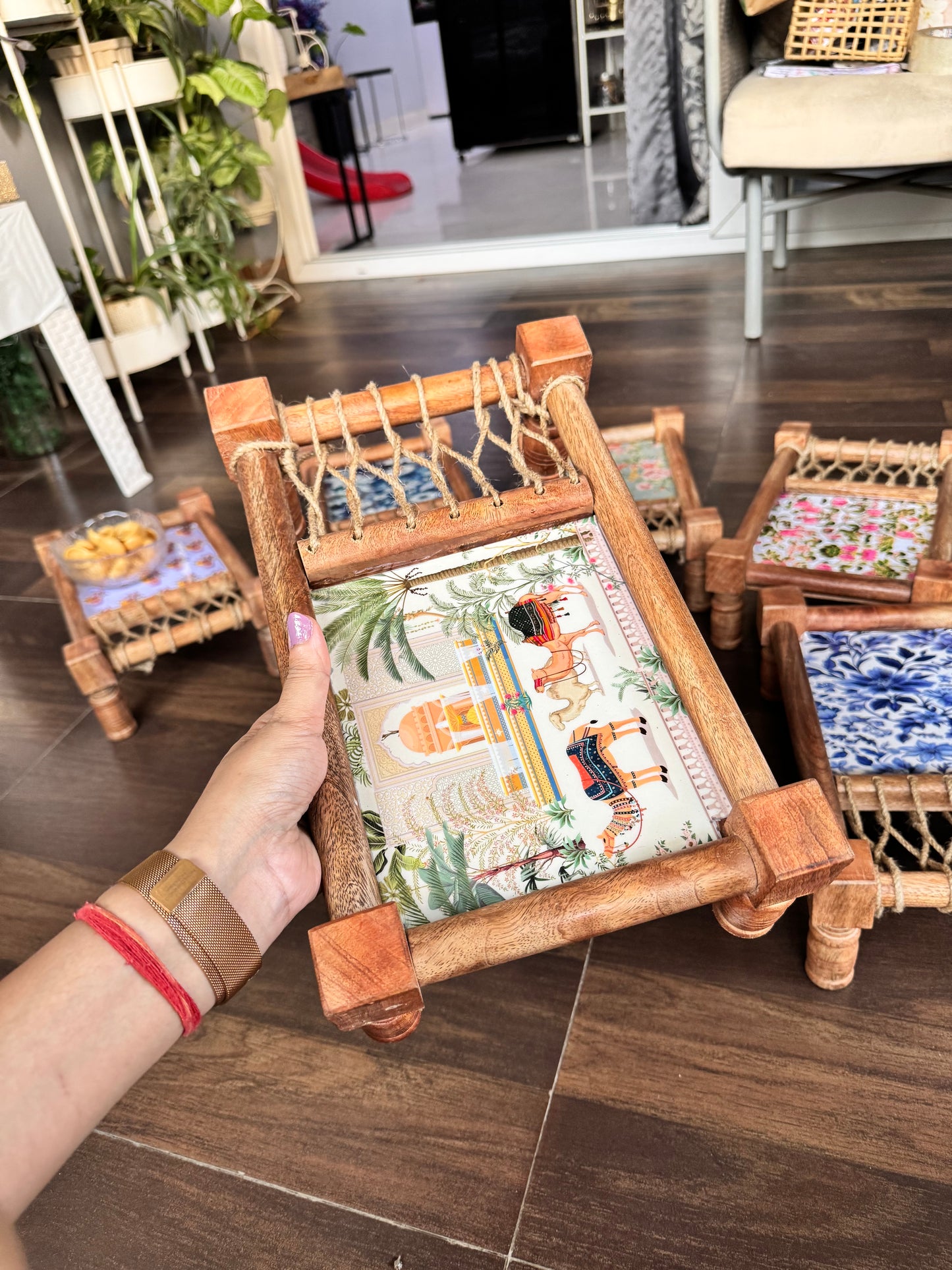 Aapno Rajasthan Ethnic Print Wooden Khatiya/Cot Tray