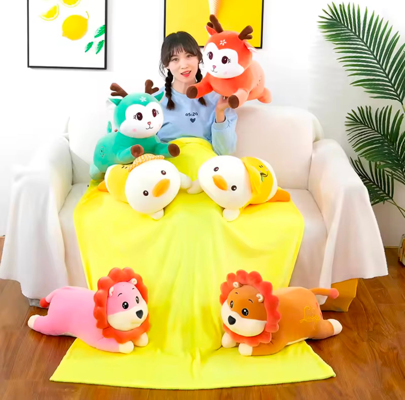 Plush Soft Stuffed Pillow with AC Blanket Inside