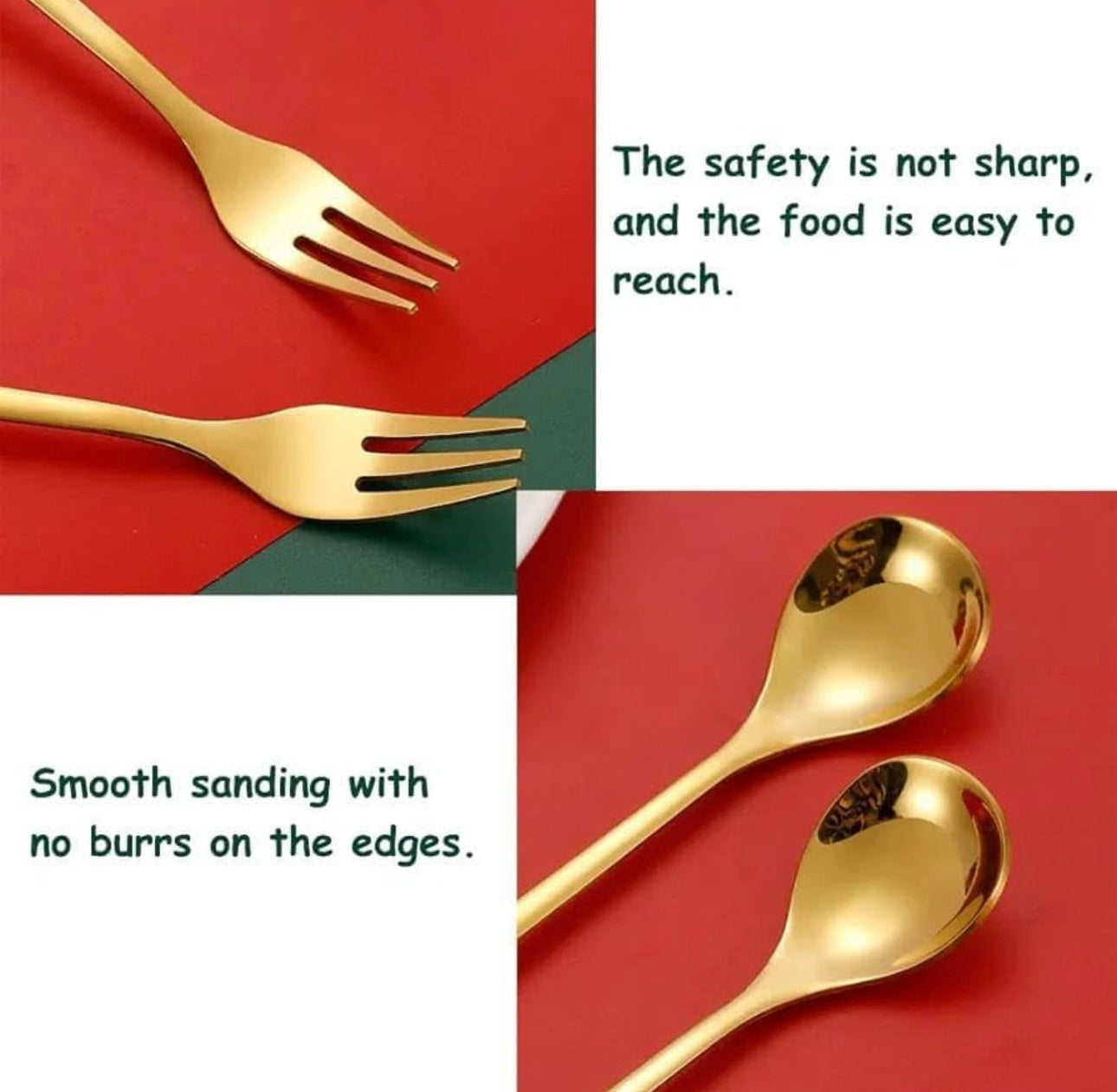 Cute Christmas Theme Cutlery - Gold Spoons & Forks Set