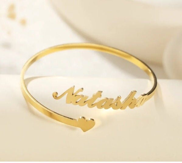 Personalised Cuff Name Bracelet with Heart