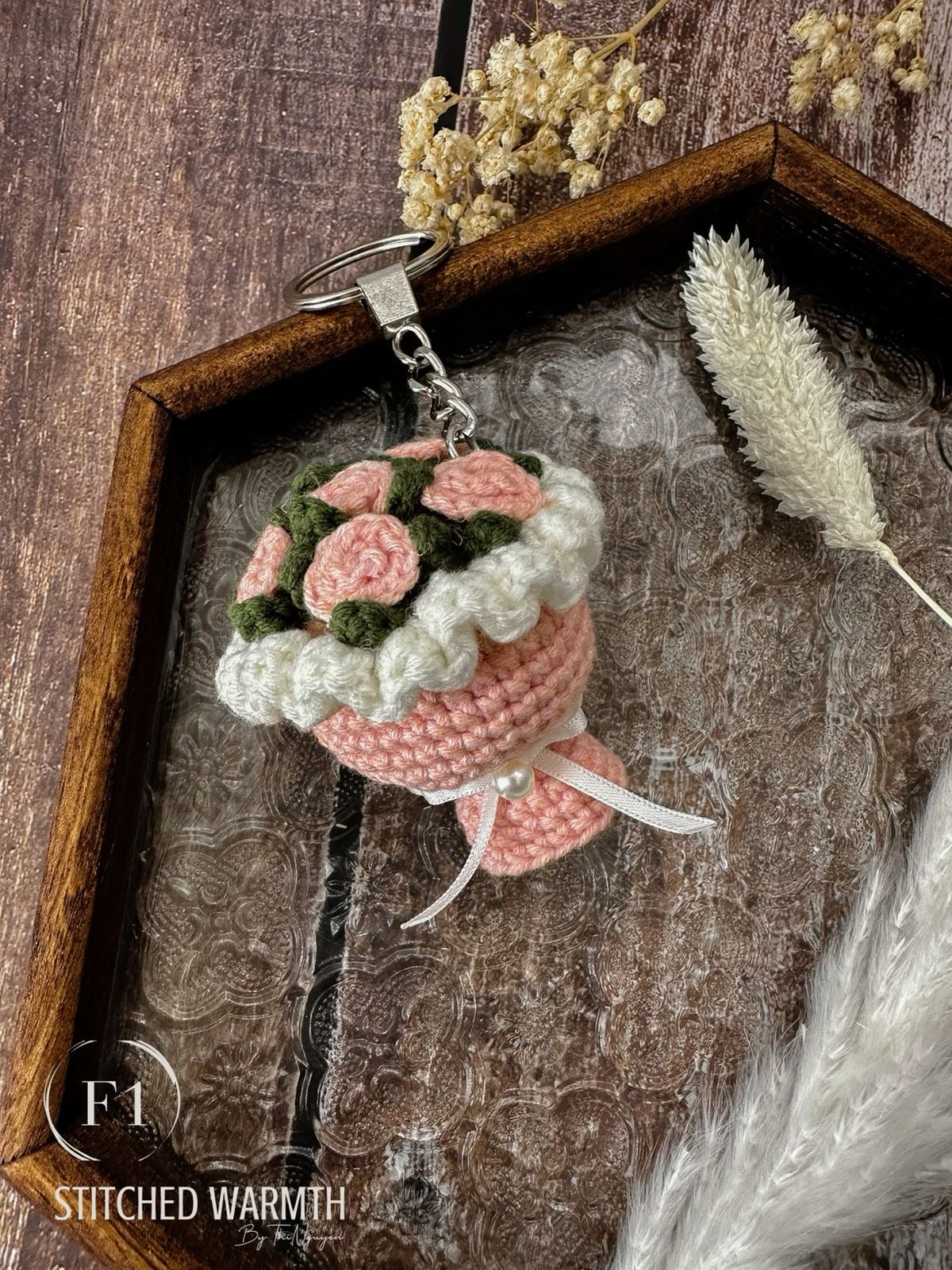 Crochet Mini Rose Bouquet Keychain