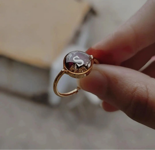 Ring with Initial & Real Pressed Flowers