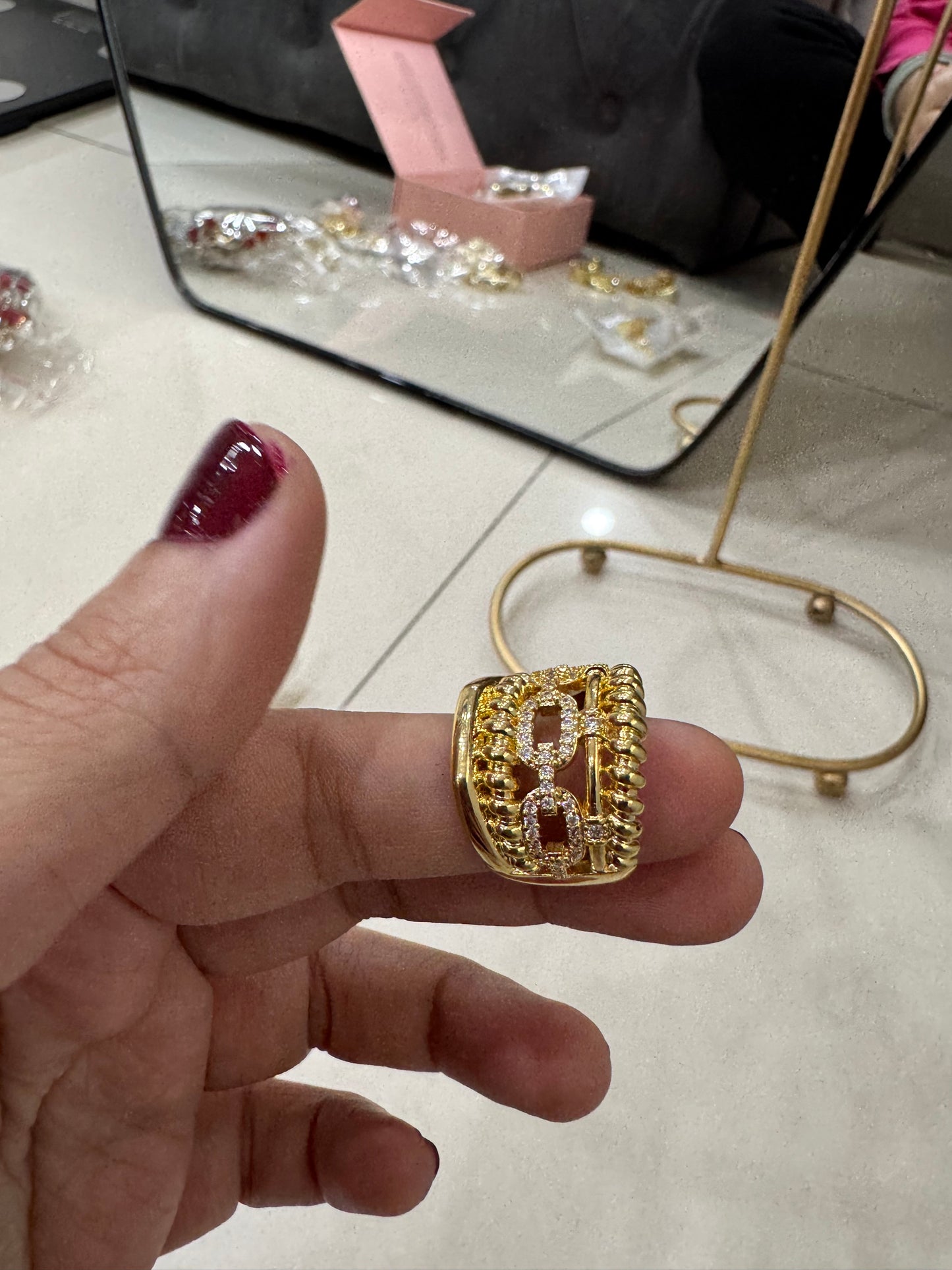 Chunky Gold Plated Layered Link Chain Ring