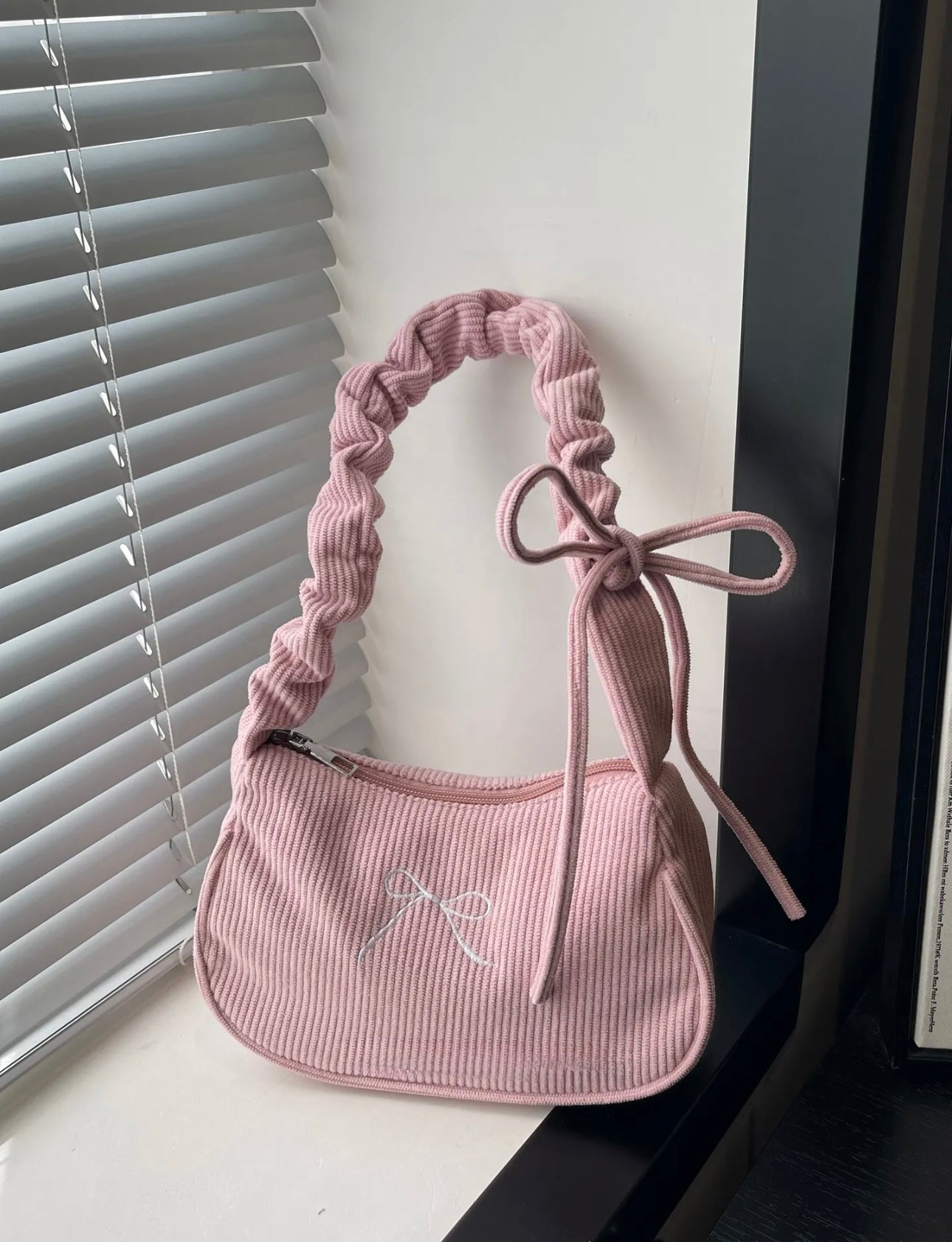 Premium Ribbed Pink Bow Bag