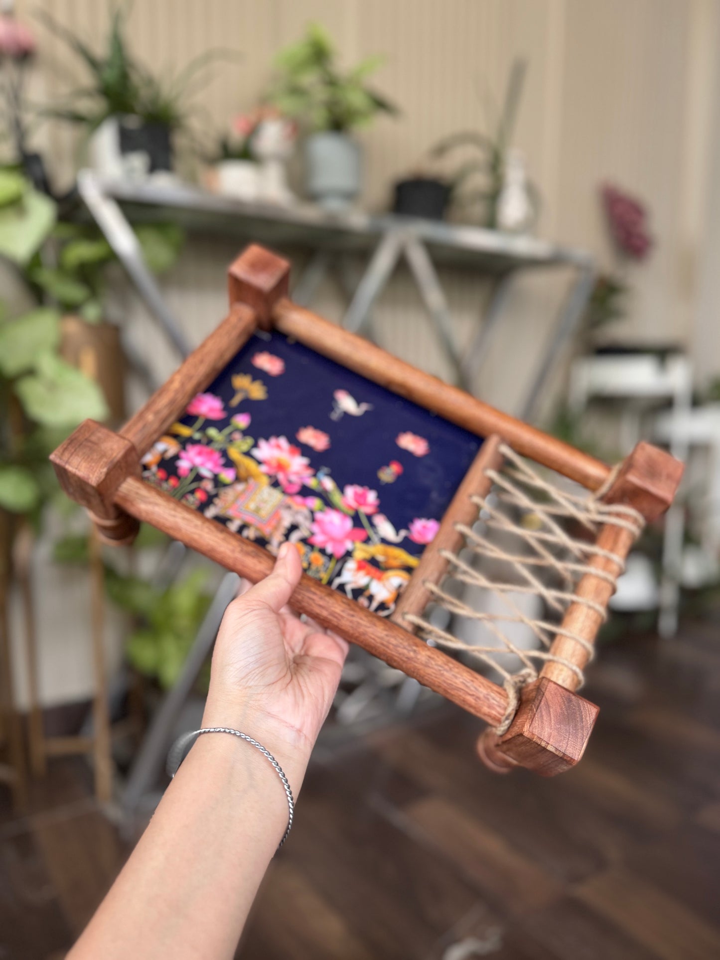 Heritage Lotus Print Wooden Khatiya Tray/ Khaat Tray / Khaat Platter / Khatiya Platter / Cot Tray