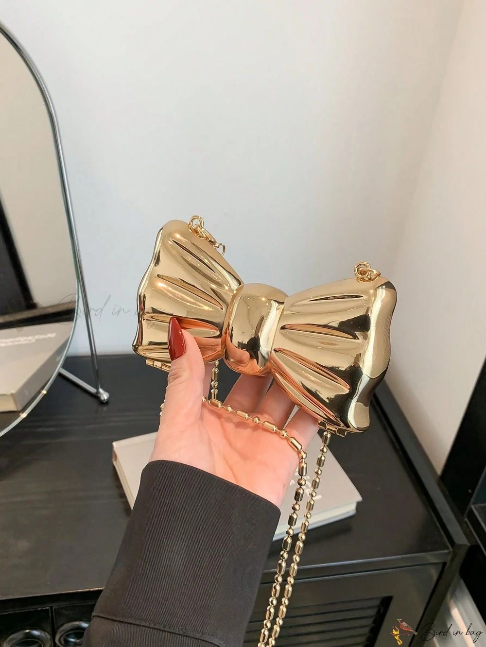 Mini Metal Bow Crossbody Bag, Mini Gold Bow Sling Bag