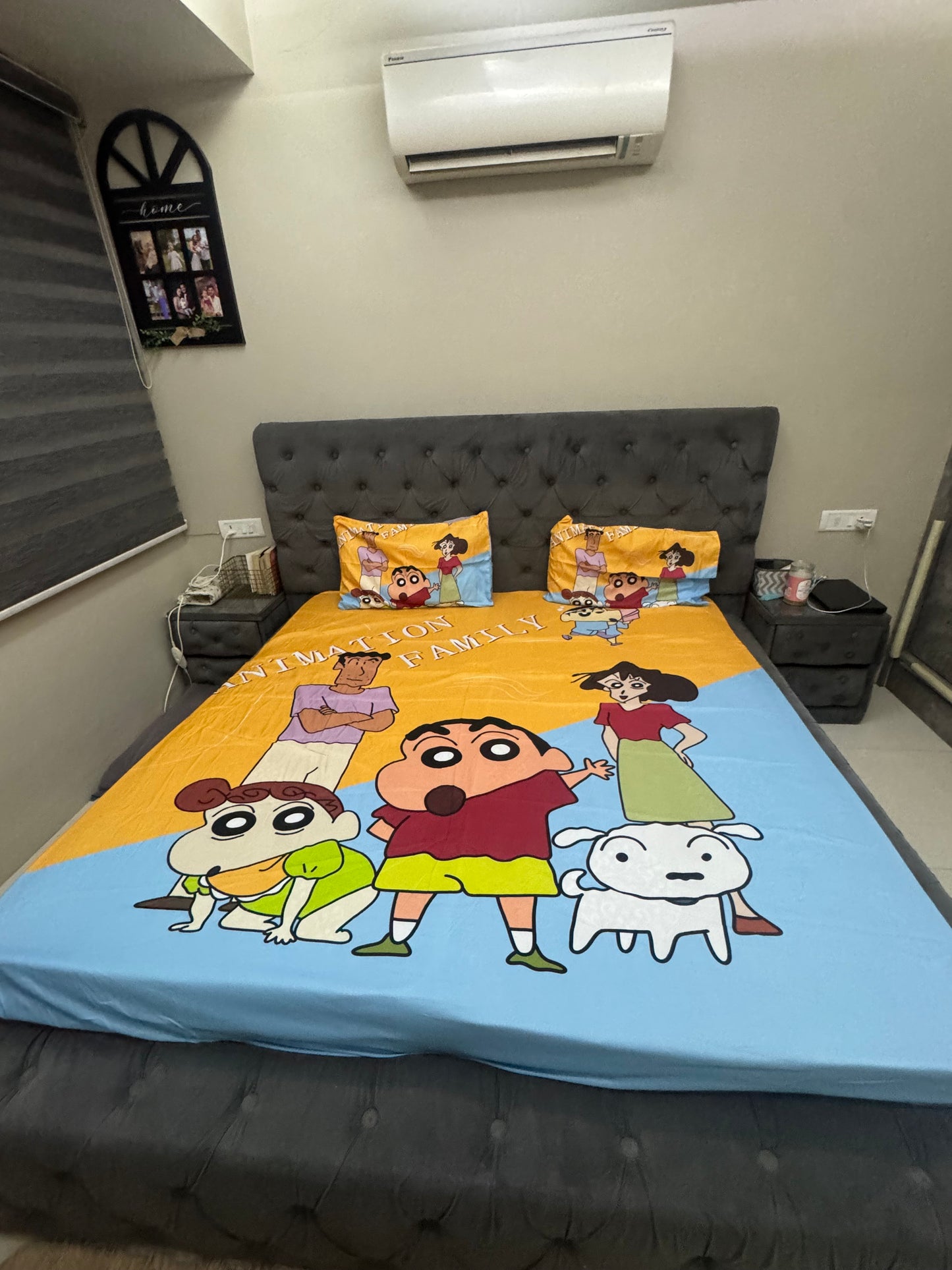 Cute Shinchan Design Elasticated King Size Non-Slip Bedsheet