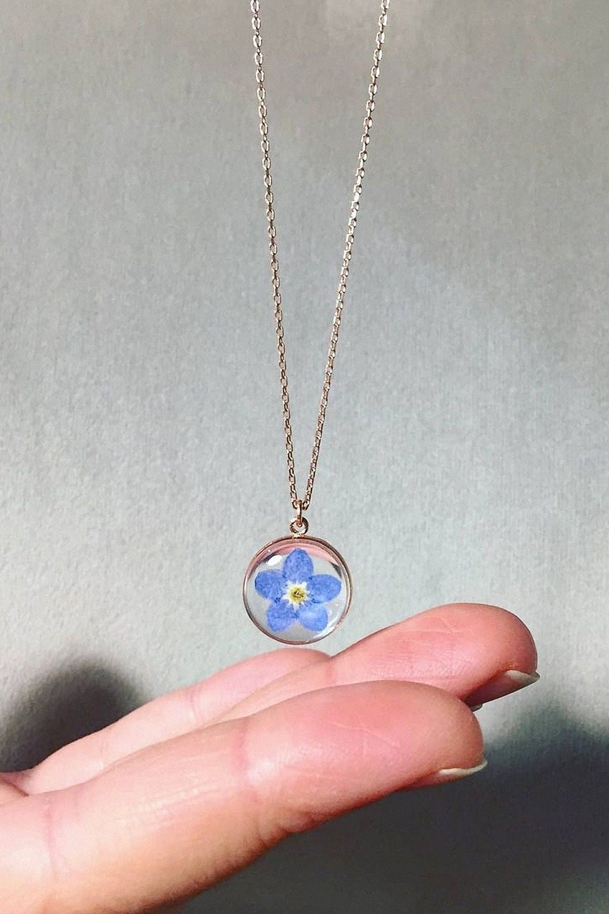 Petite Pendant with Real Forget-Me-Not Flower